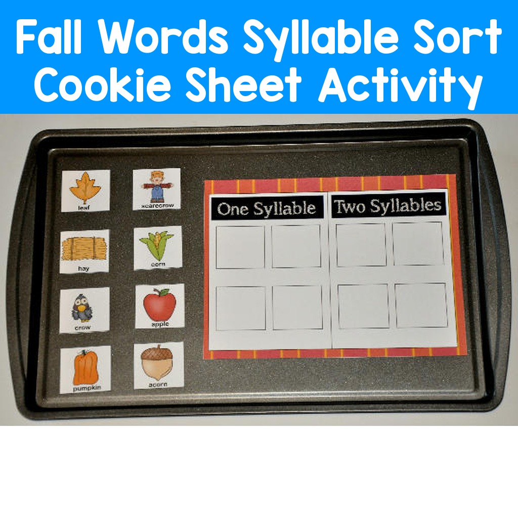Fall Words Syllable Sort Cookie Sheet Activity