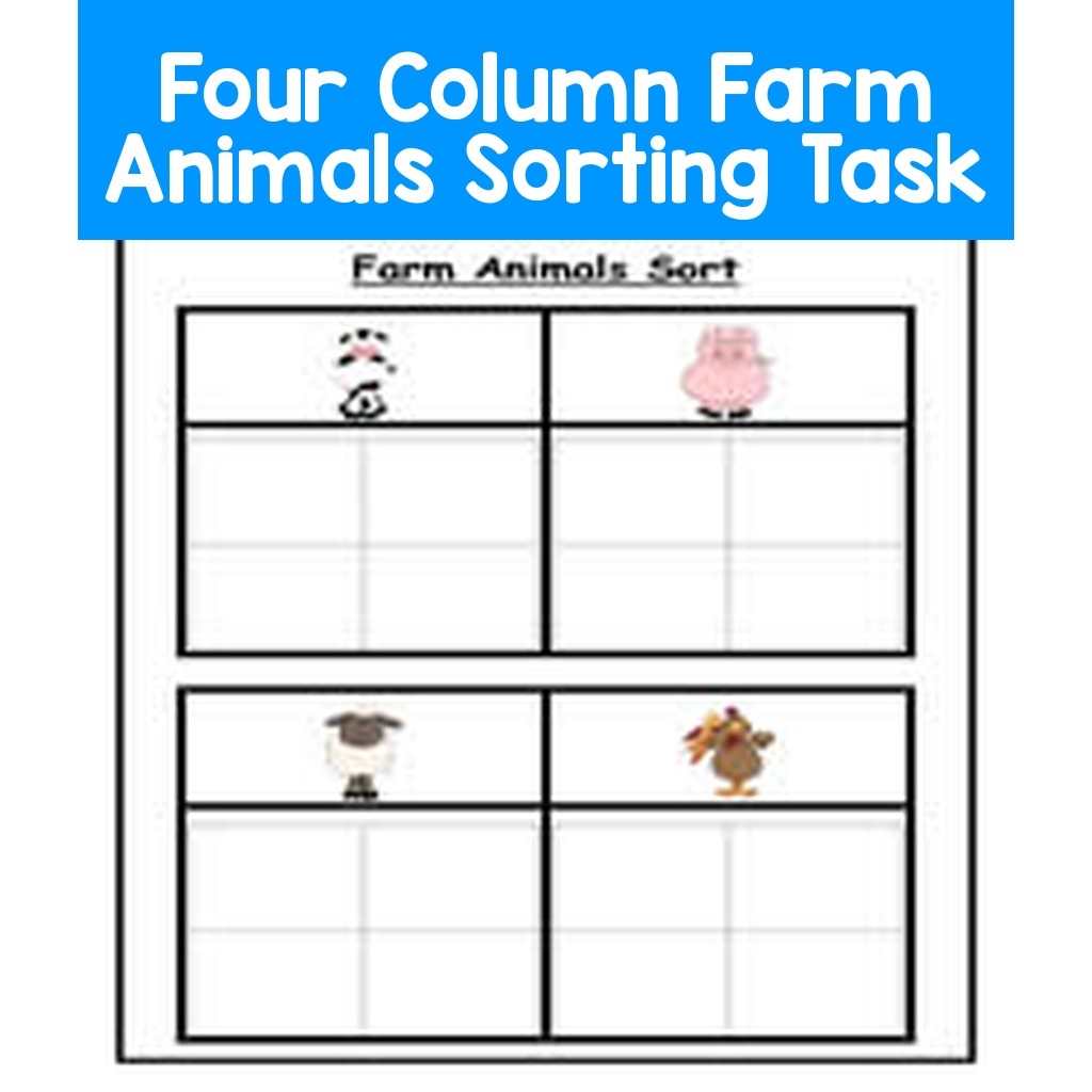 Four Column Farm Animals Sorting Task