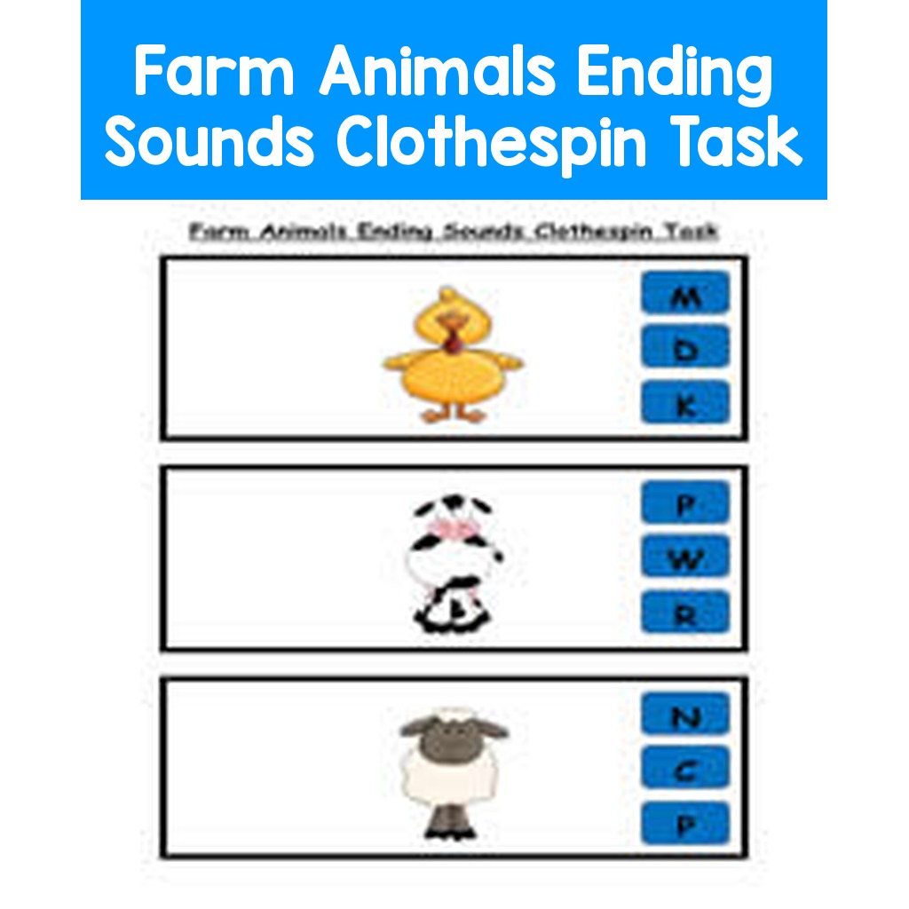 Farm Animals Ending Sounds Clothespin Task