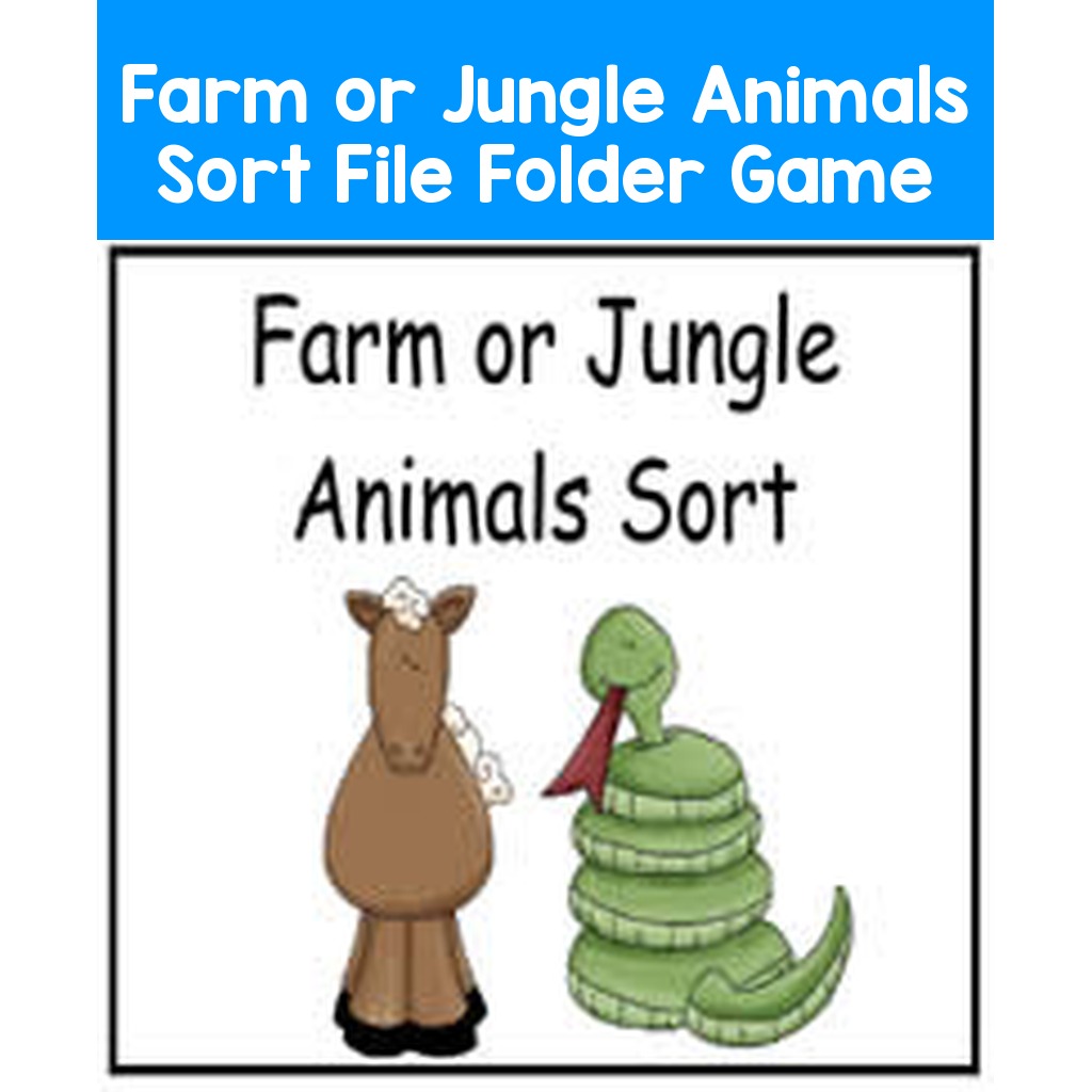 Farm or Jungle Animals Sort File Folder Game