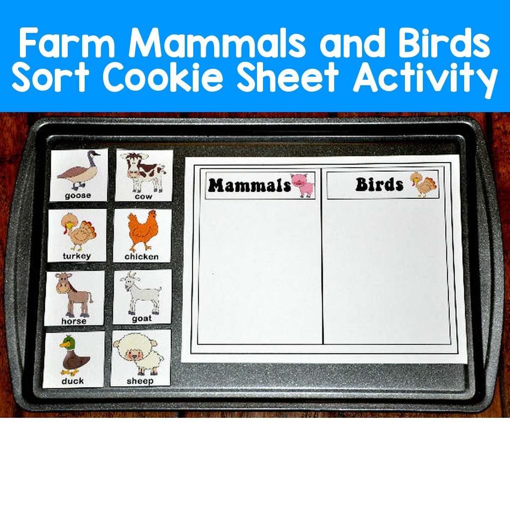 Farm Mammals and Birds Sort Cookie Sheet Activity