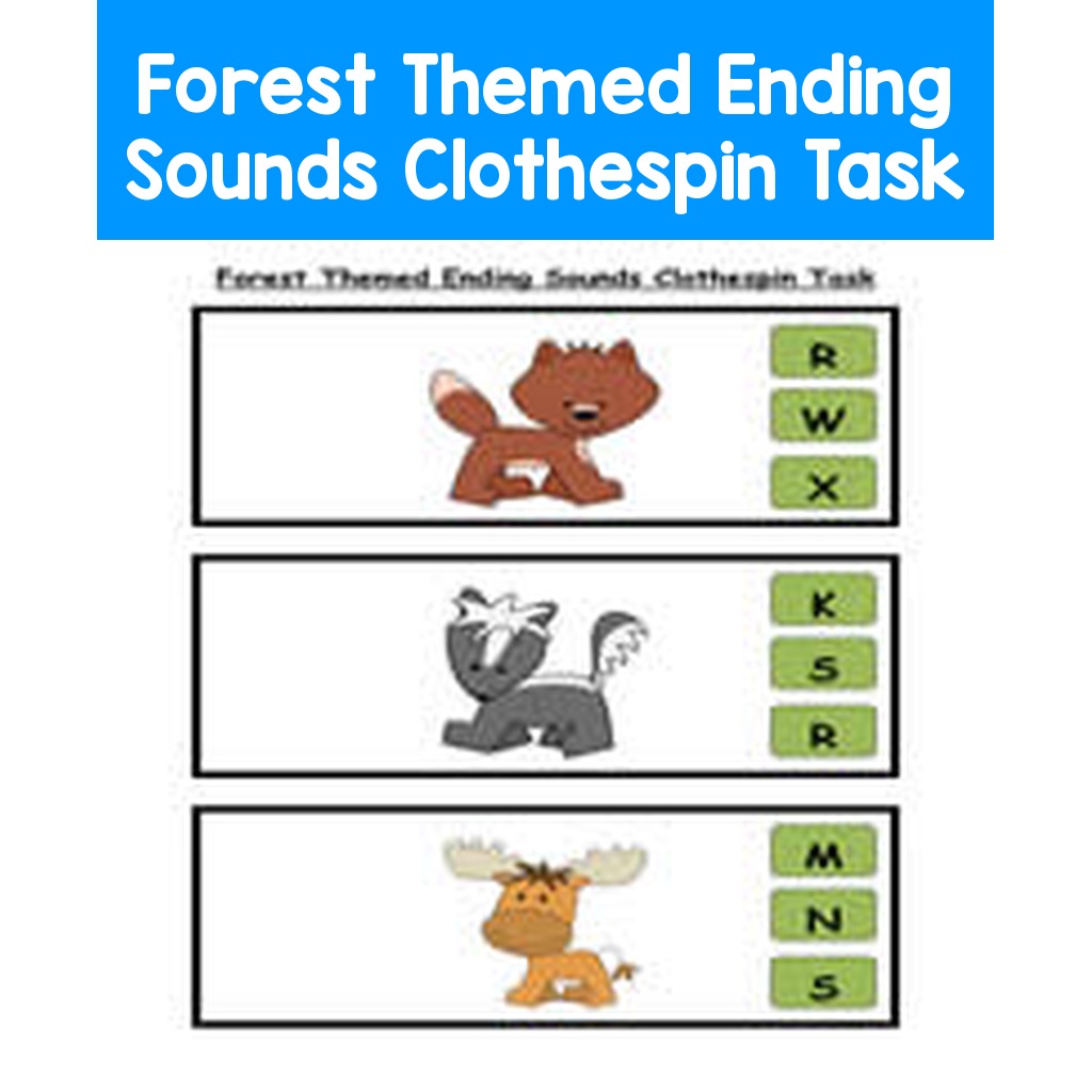 Forest Themed Ending Sounds Clothespin Task