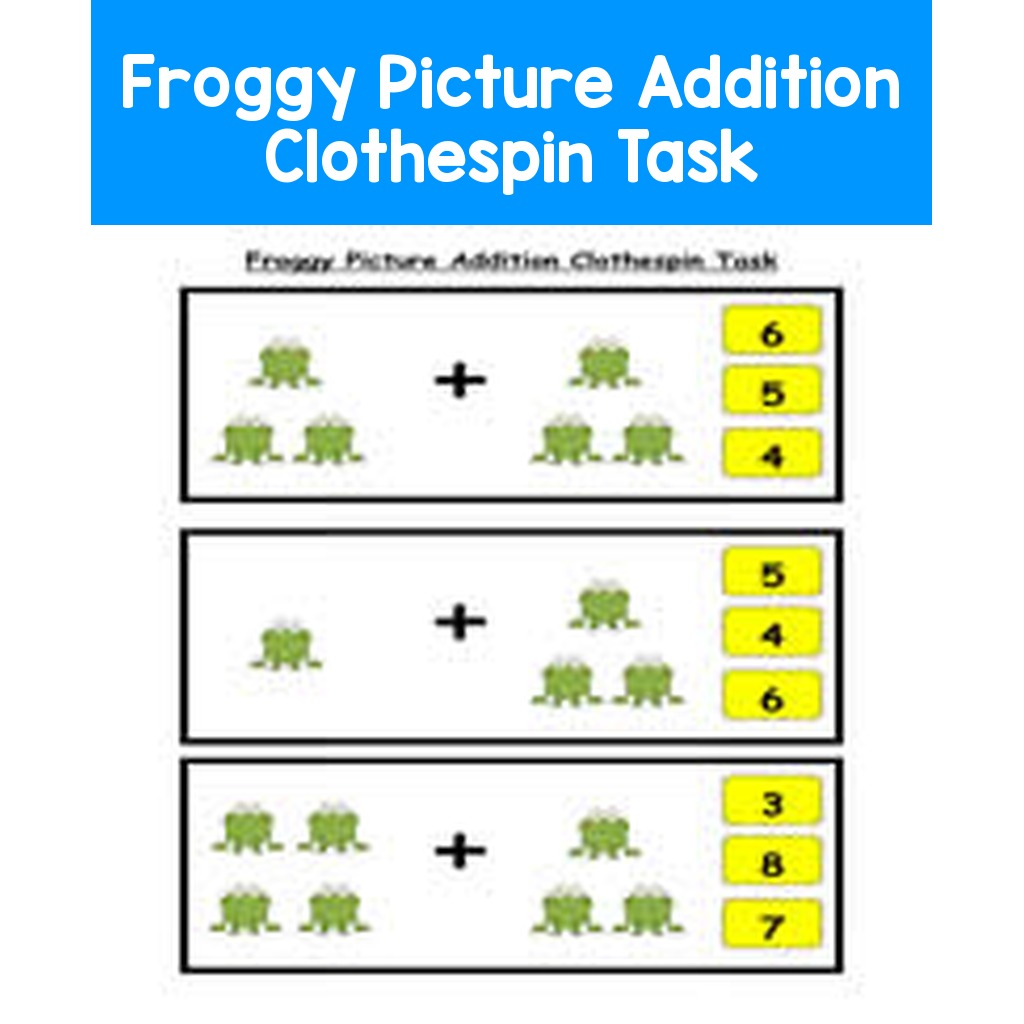 Froggy Picture Addition Clothespin Task