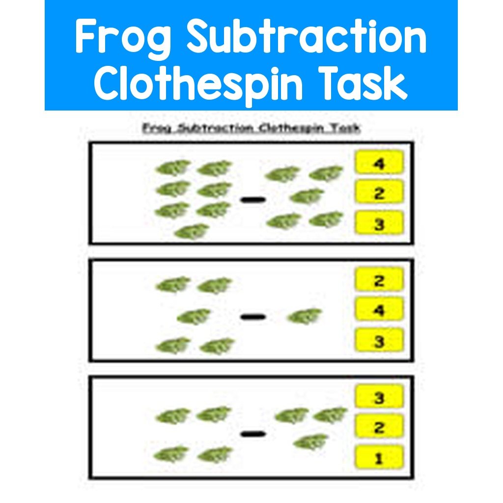 Frog Subtraction Clothespin Task