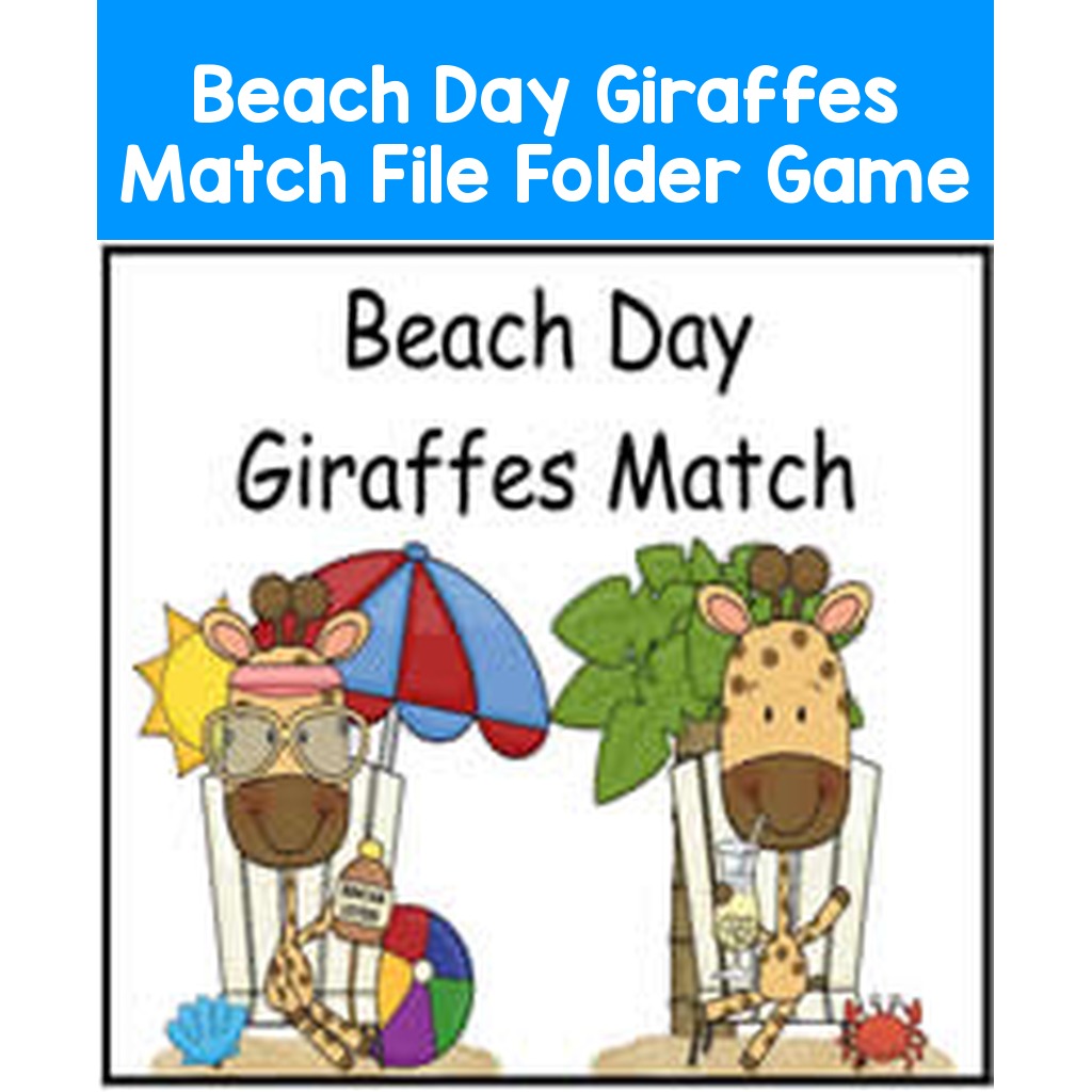 Beach Day Giraffes Match File Folder Game
