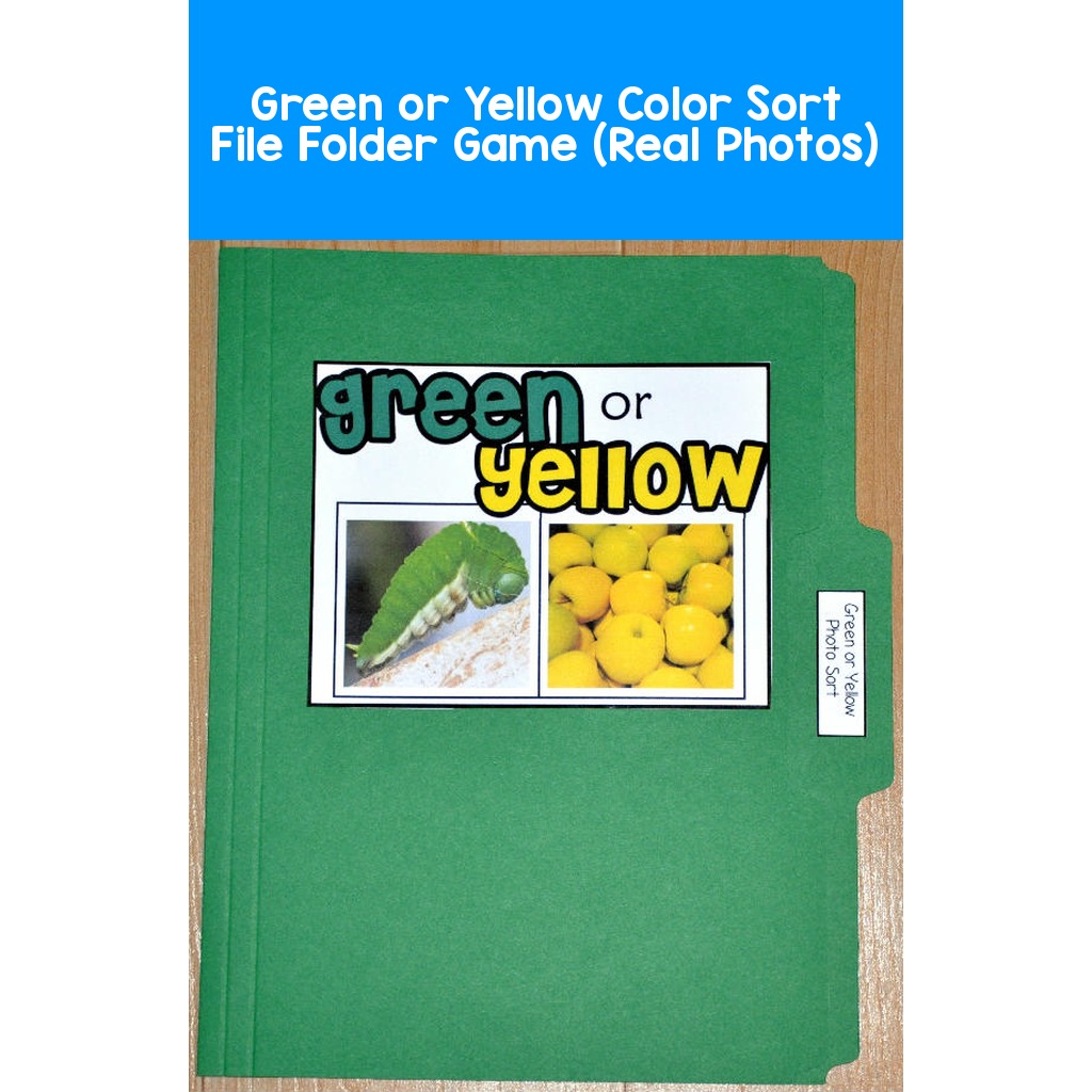Green or Yellow Color Sort File Folder Game (Real Photos)
