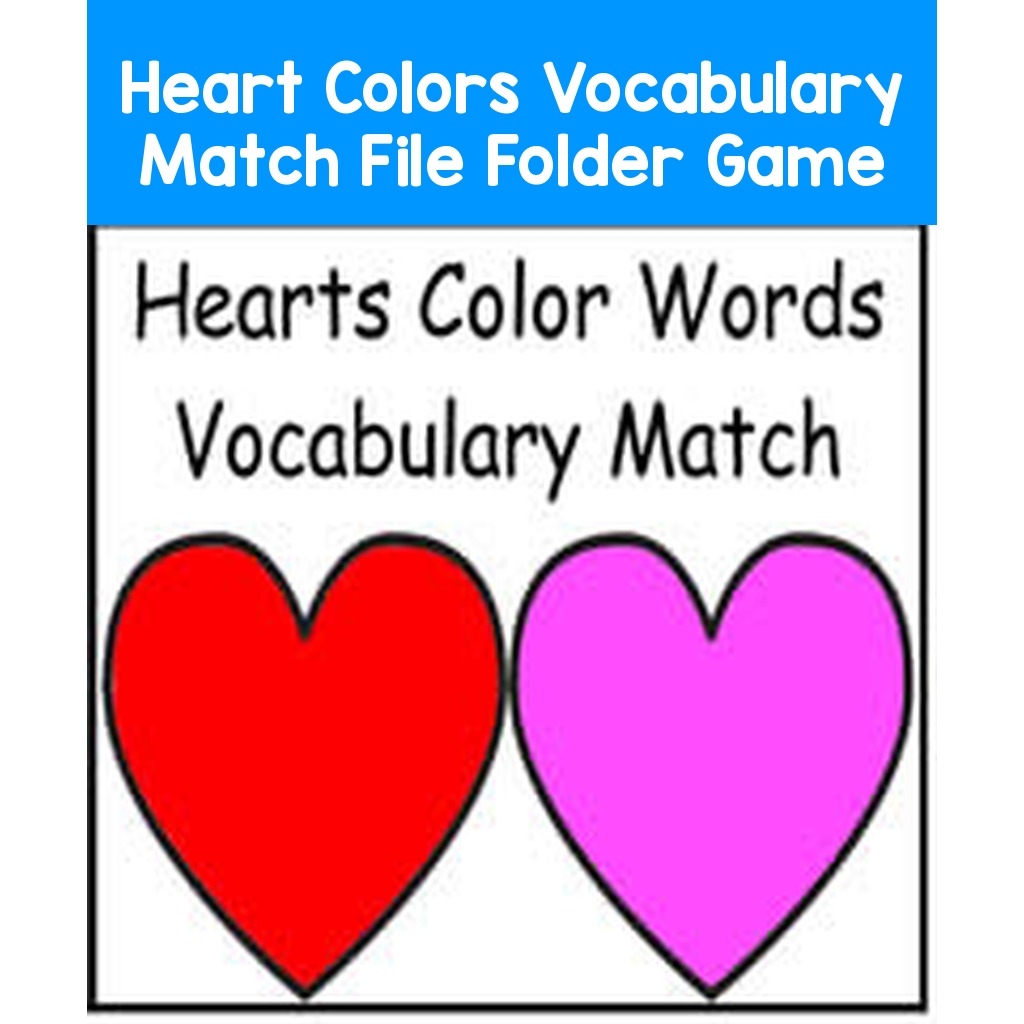 Heart Colors Vocabulary Match File Folder Game