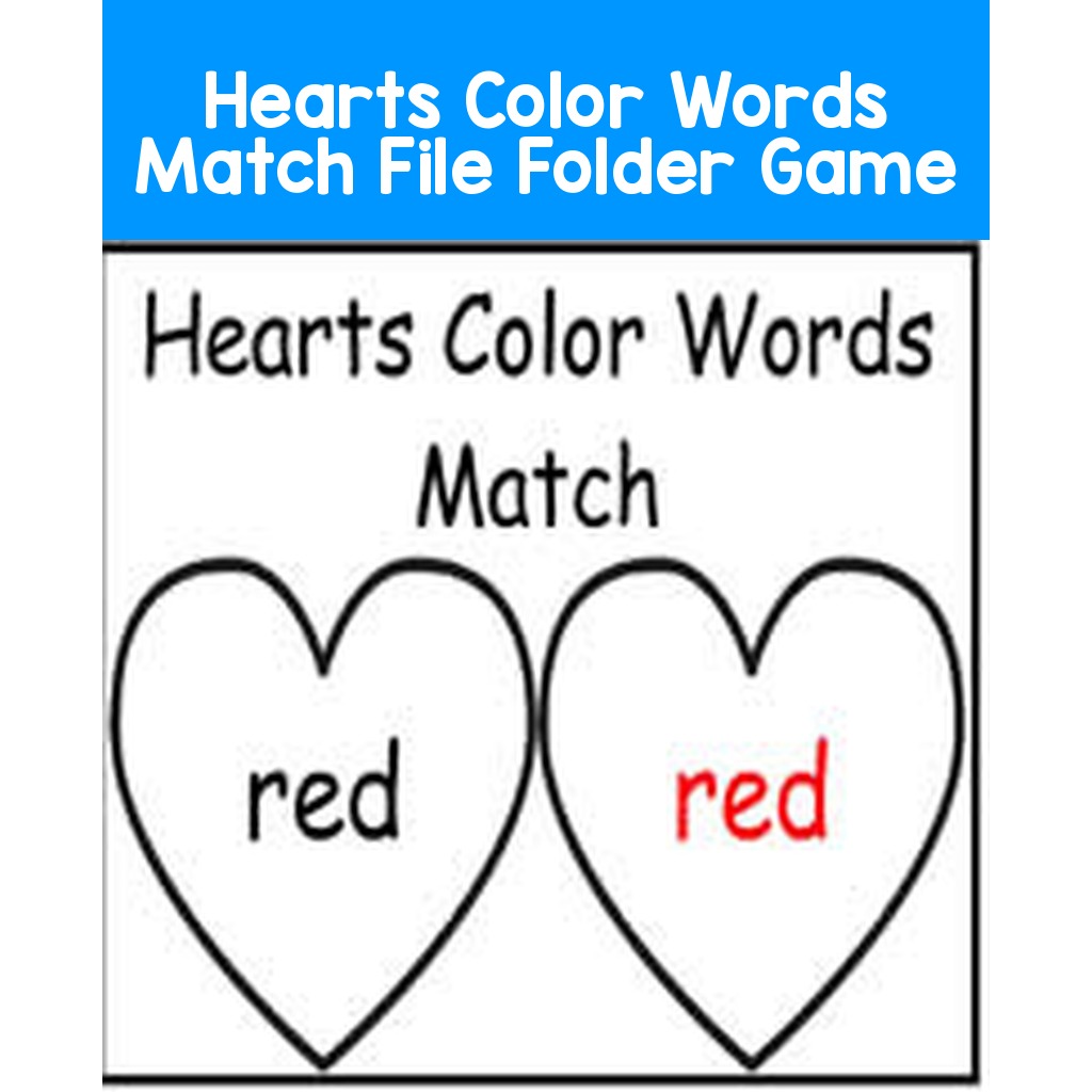 Hearts Color Words Match File Folder Game