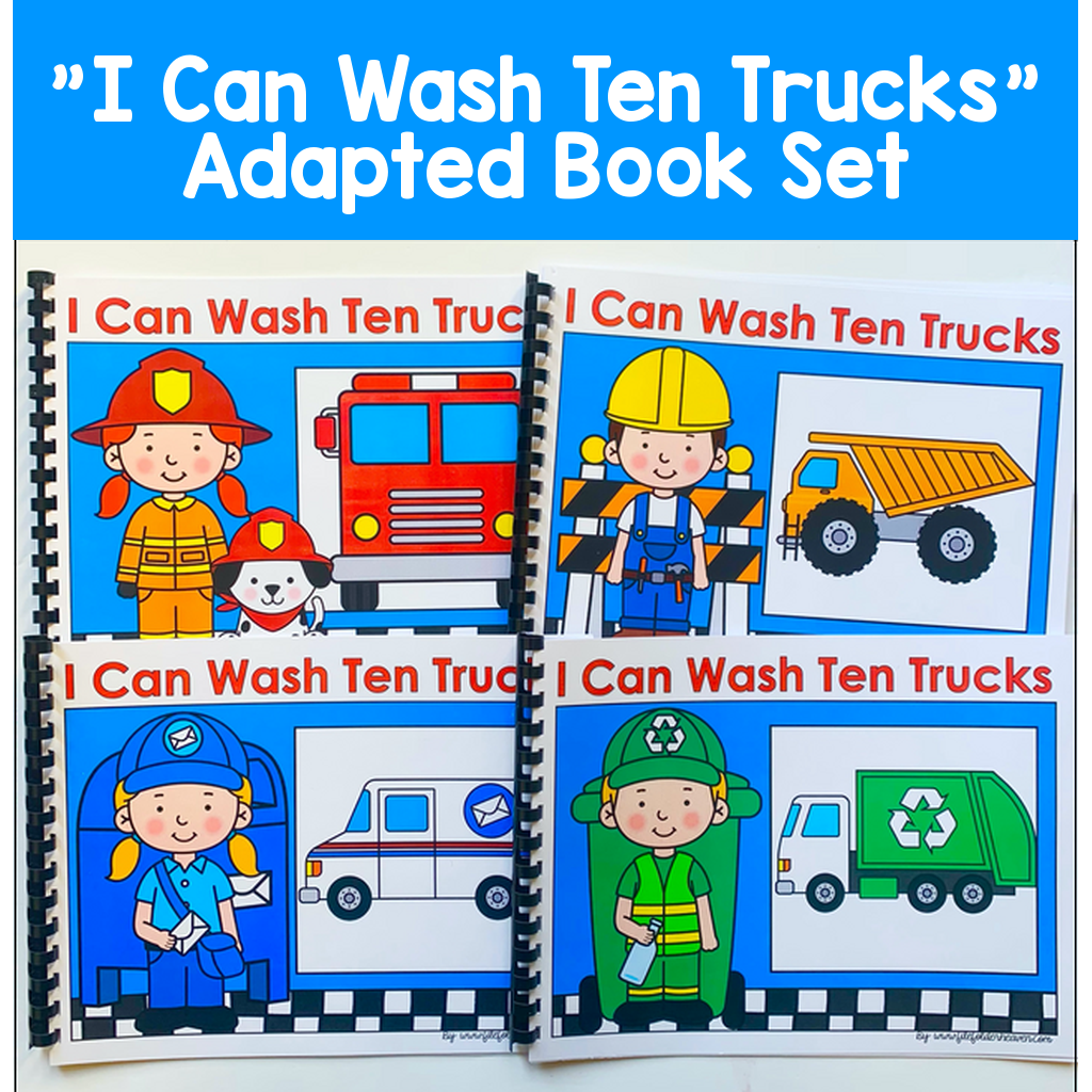 "I Can Wash Ten Trucks" Adapted Book Set