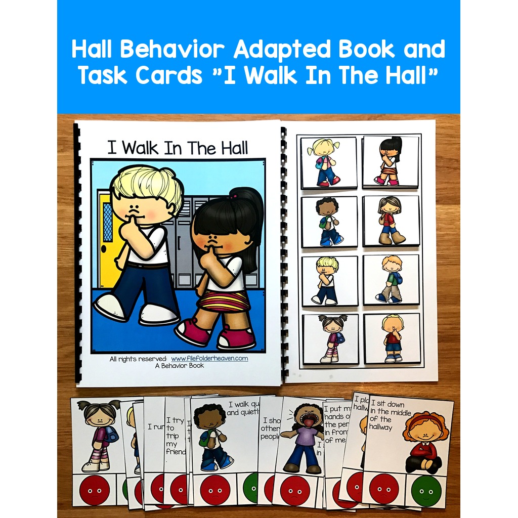 Hall Behavior Adapted Book and Task Cards "I Walk In The Hall"