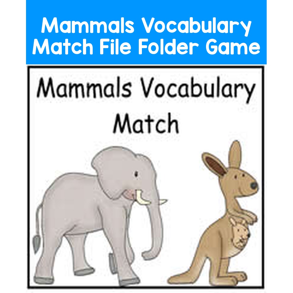 Mammals Vocabulary Match File Folder Game