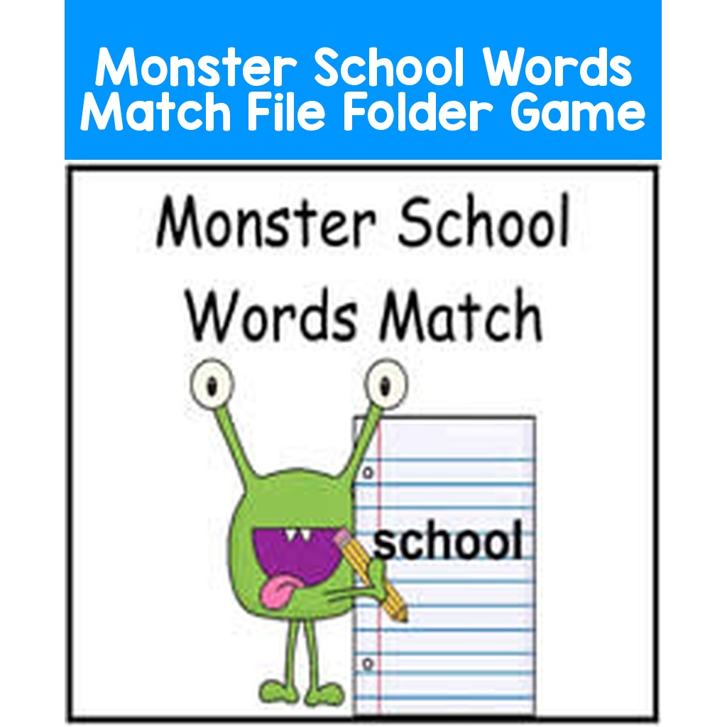 Monster School Words Match File Folder Game