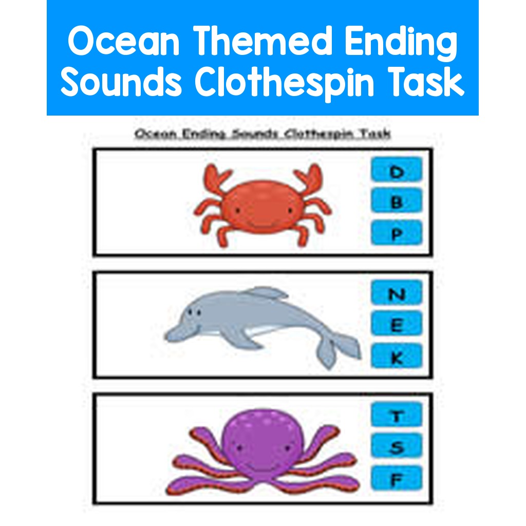 Ocean Themed Ending Sounds Clothespin Task