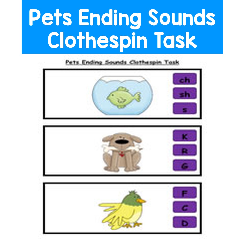 Pets Ending Sounds Clothespin Task