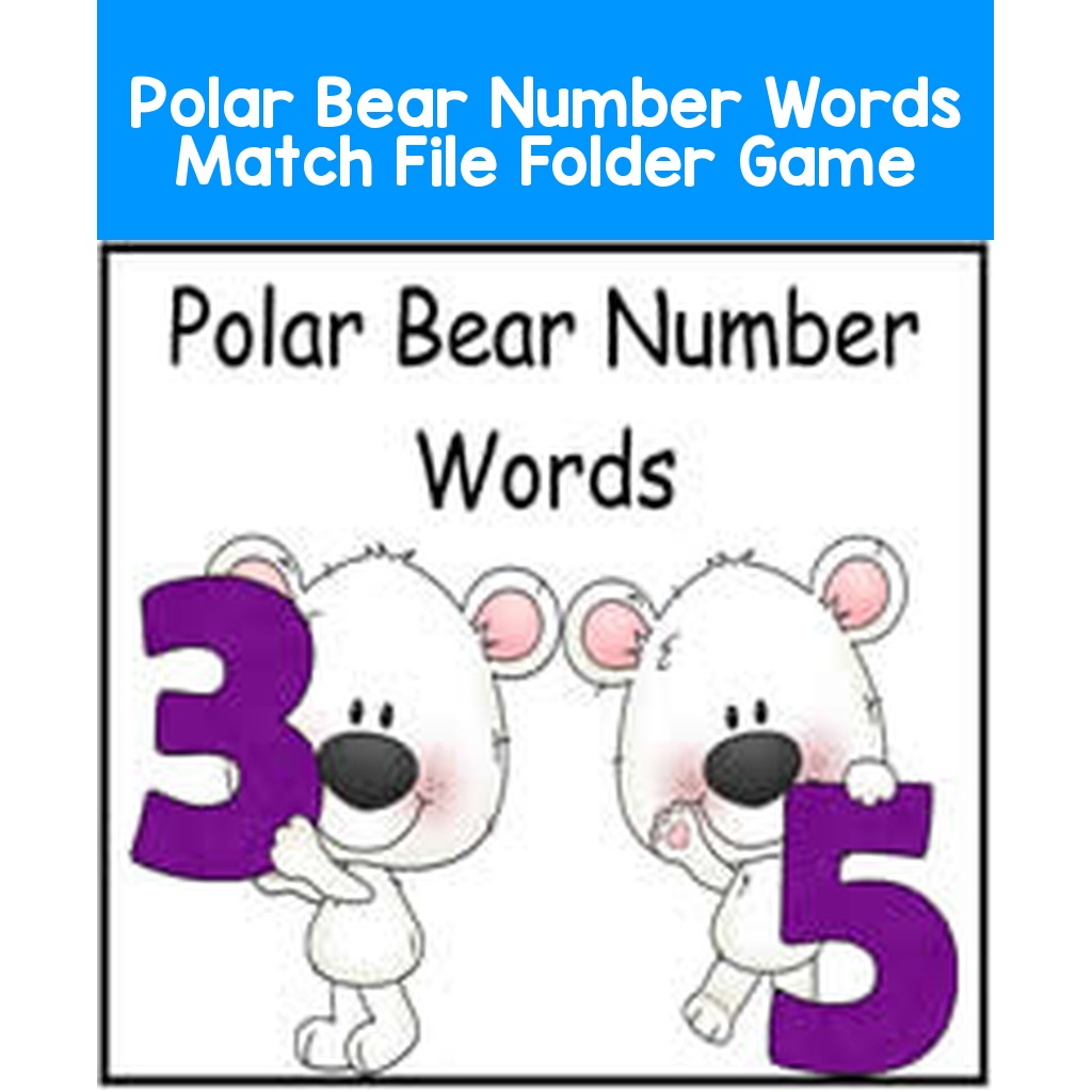 Polar Bear Number Words Match File Folder Game
