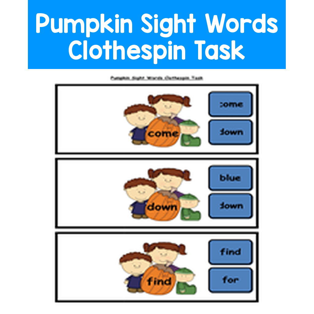 Pumpkin Sight Words Clothespin Task