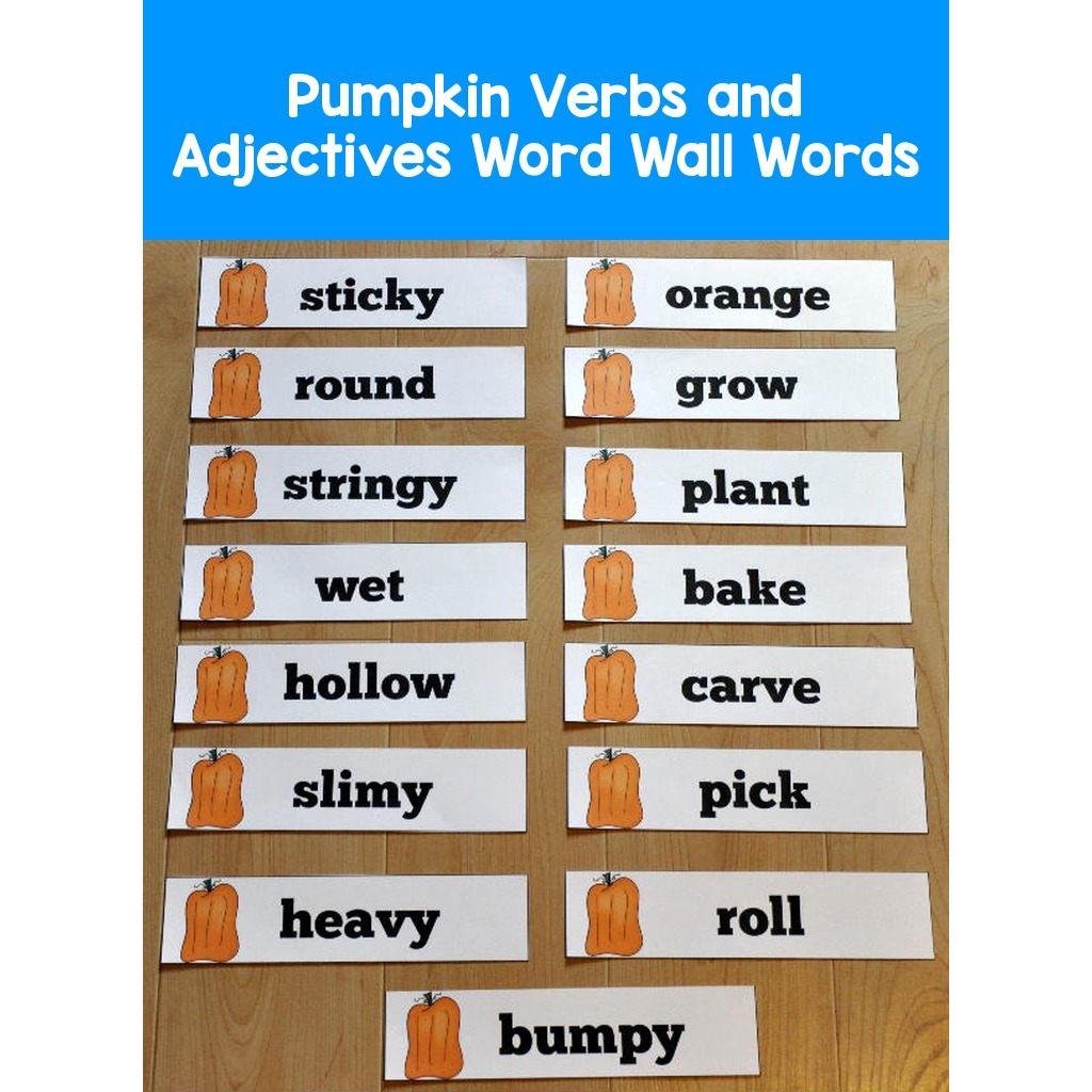Pumpkin Verbs and Adjectives Word Wall Words