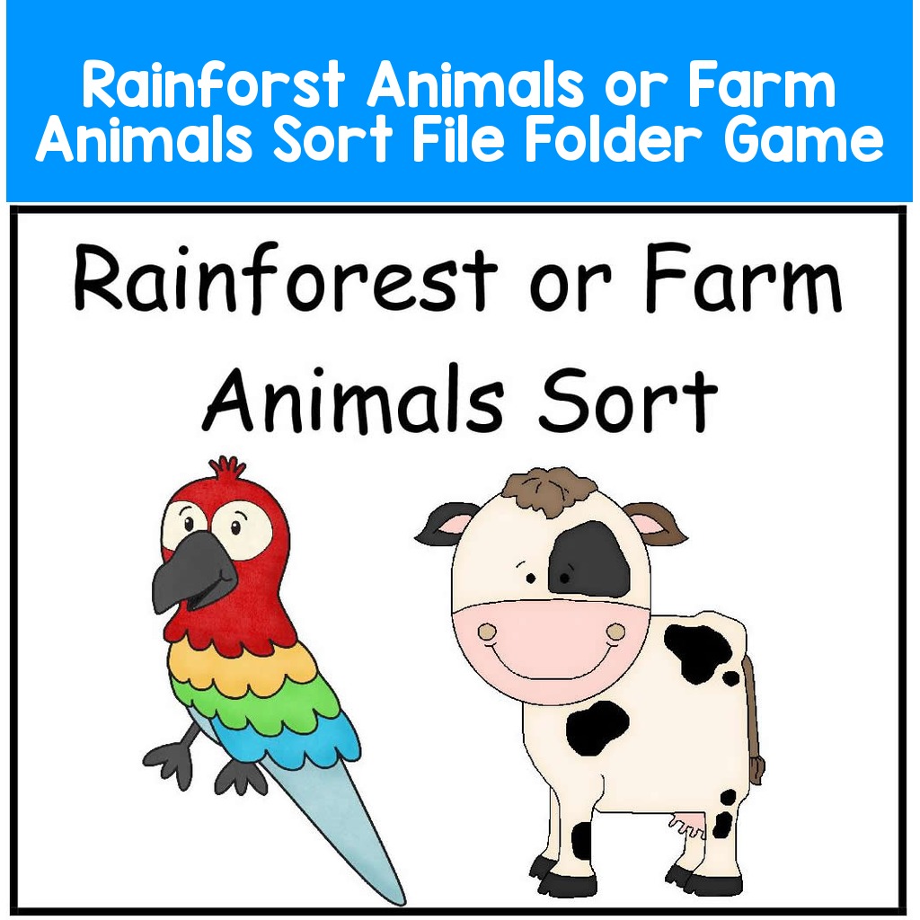 Rainforst Animals or Farm Animals Sort File Folder Game