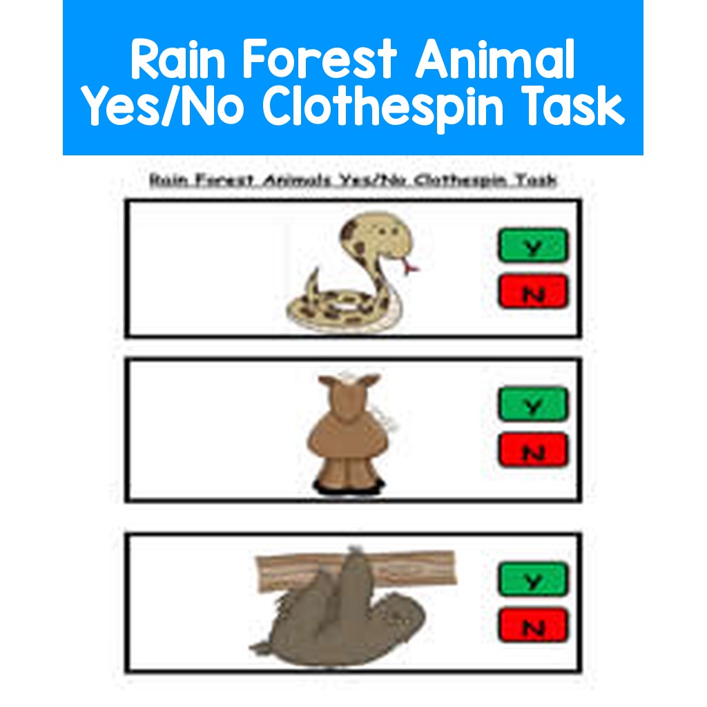 Rain Forest Animal Yes/No Clothespin Task