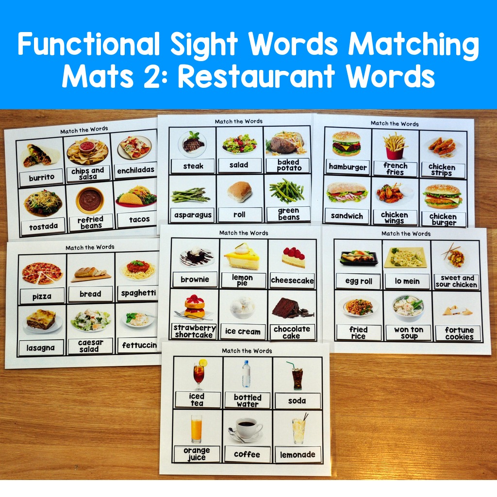 Functional Sight Words Matching Mats 2:  Restaurant Words