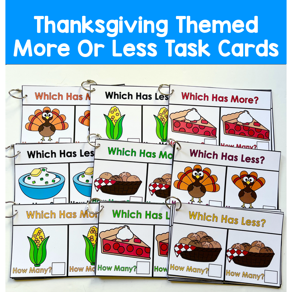 Thanksgiving Themed More Or Less Task Cards