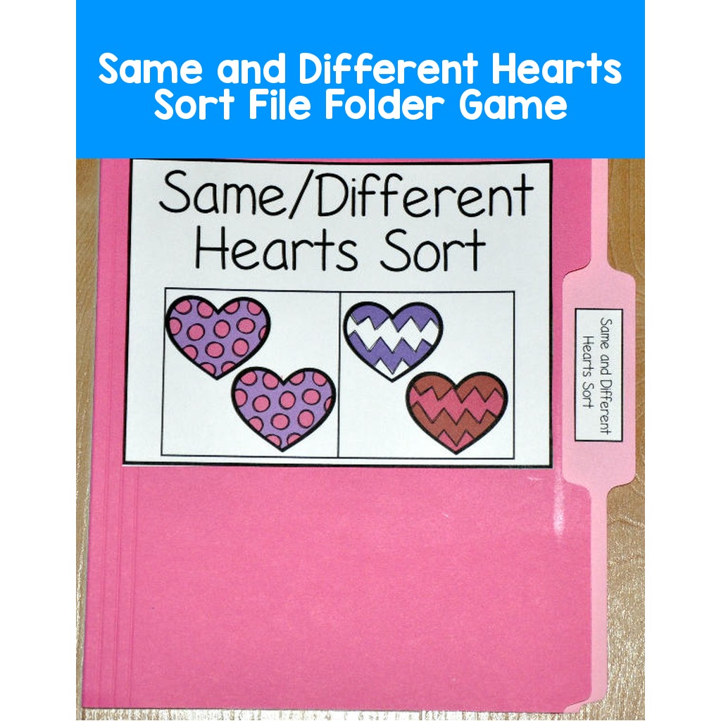 Same and Different Hearts Sort File Folder Game