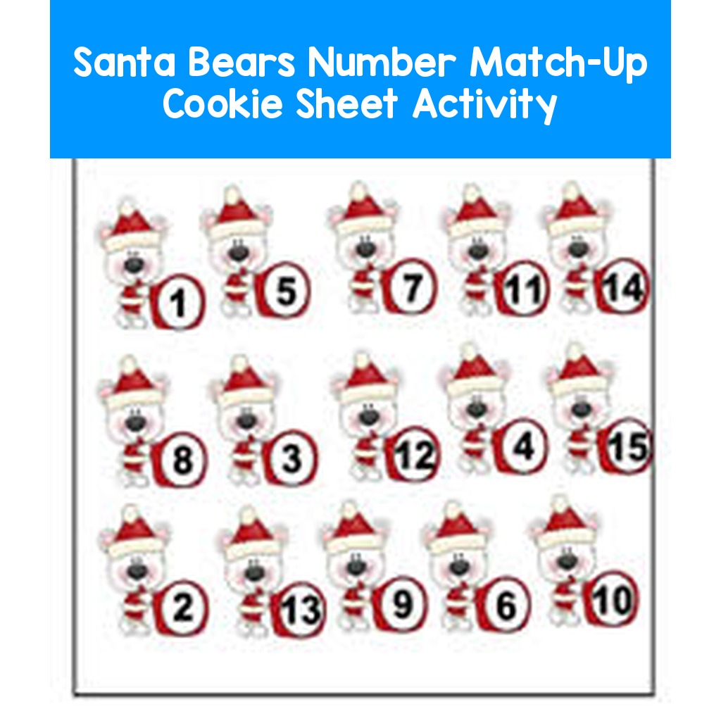 Santa Bears Number Match-Up Cookie Sheet Activity