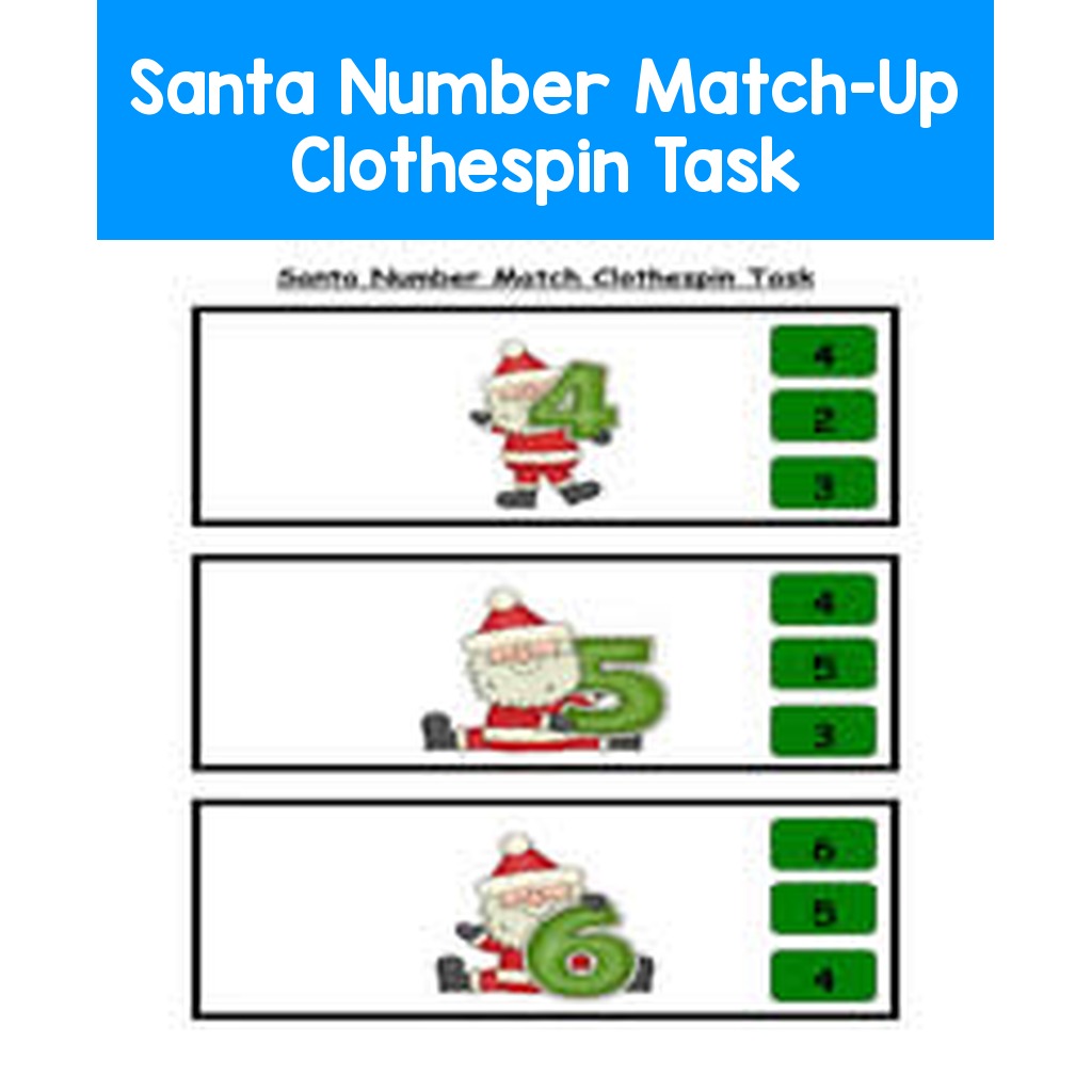 Santa Number Match-Up Clothespin Task