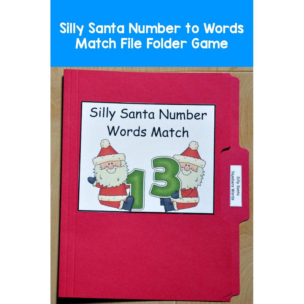 Silly Santa Number to Words Match File Folder Game