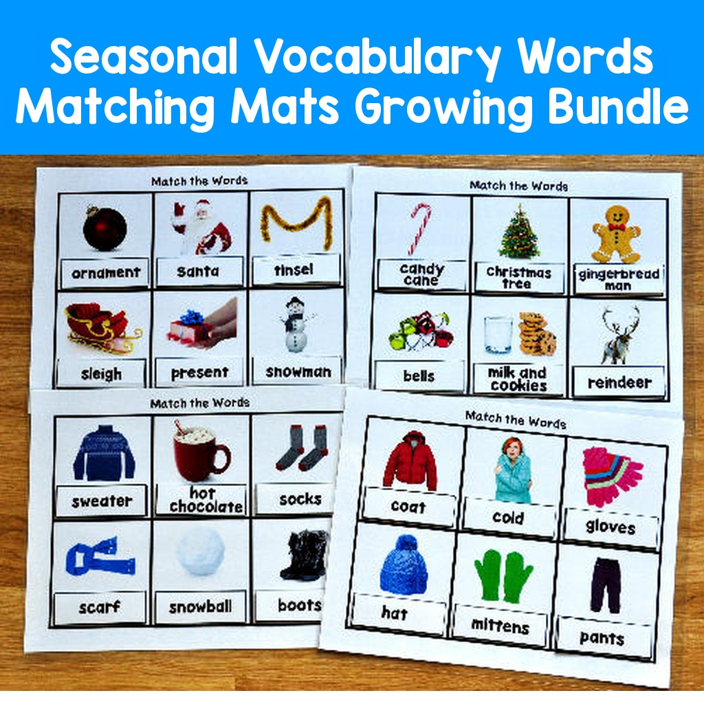 Seasonal Vocabulary Words Matching Mats Growing Bundle