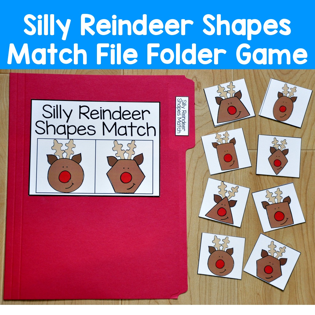 Silly Reindeer Shapes Match File Folder Game