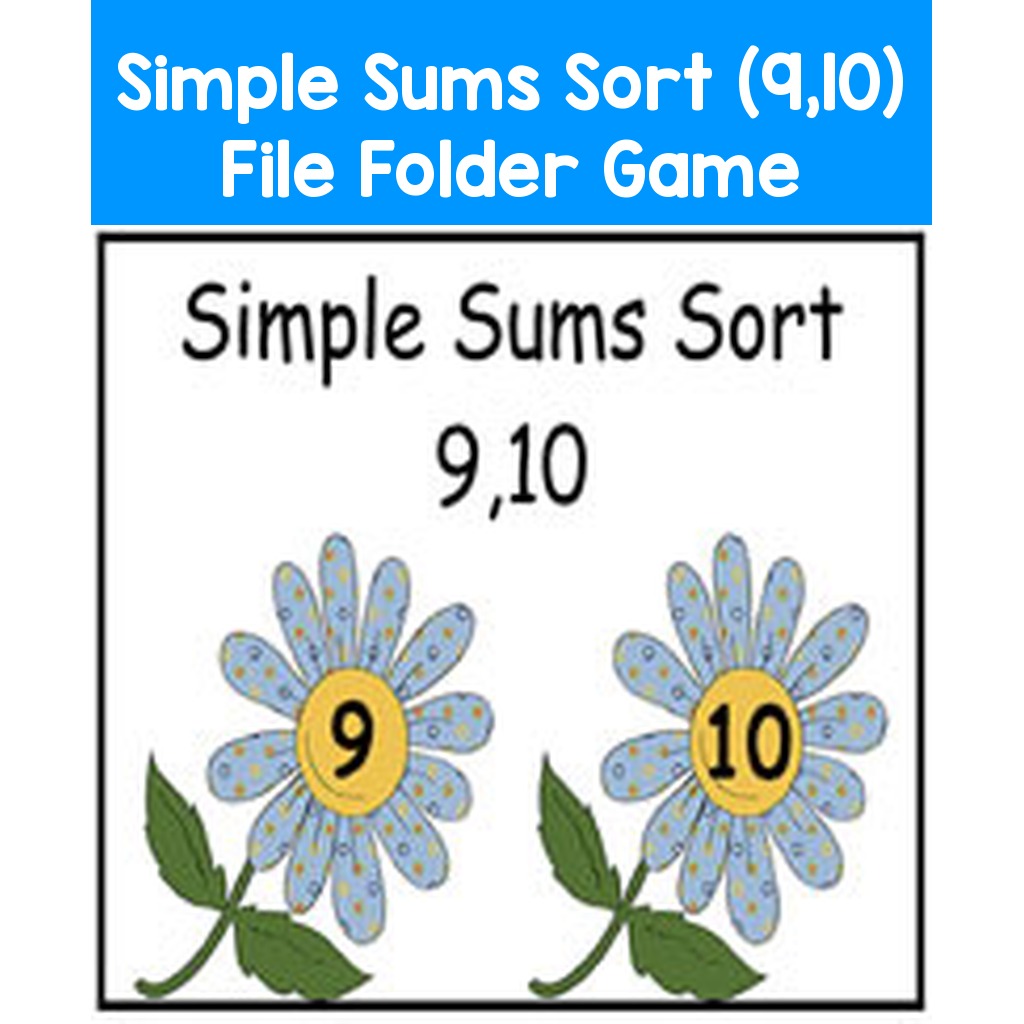 Simple Sums Sort (9,10) File Folder Game