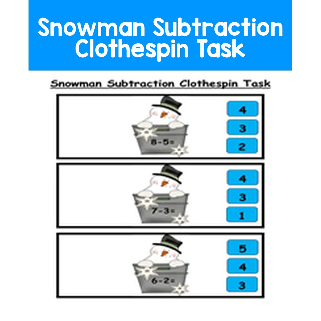 Snowman Subtraction Clothespin Task
