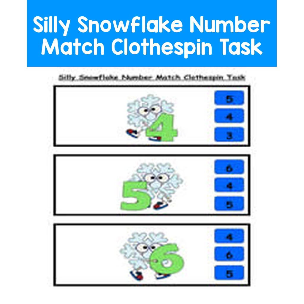 Silly Snowflake Number Match Clothespin Task