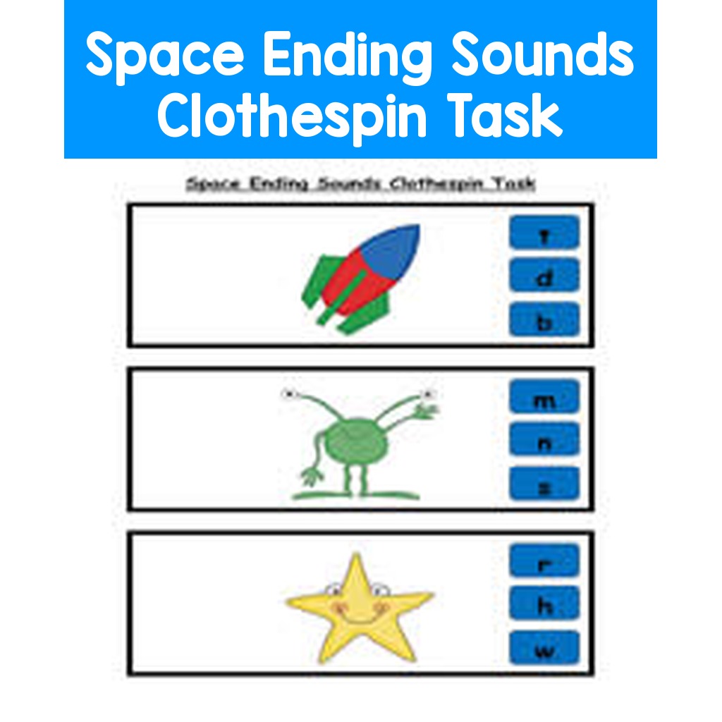 Space Ending Sounds Clothespin Task