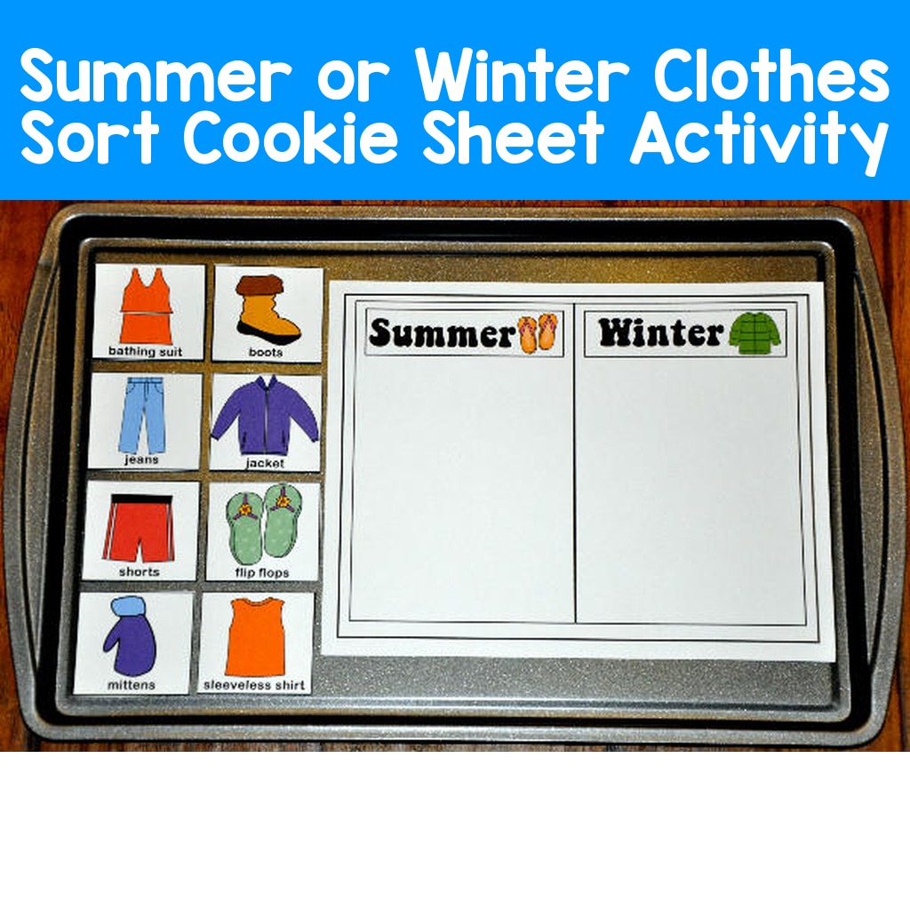 Summer or Winter Clothes Sort Cookie Sheet Activity