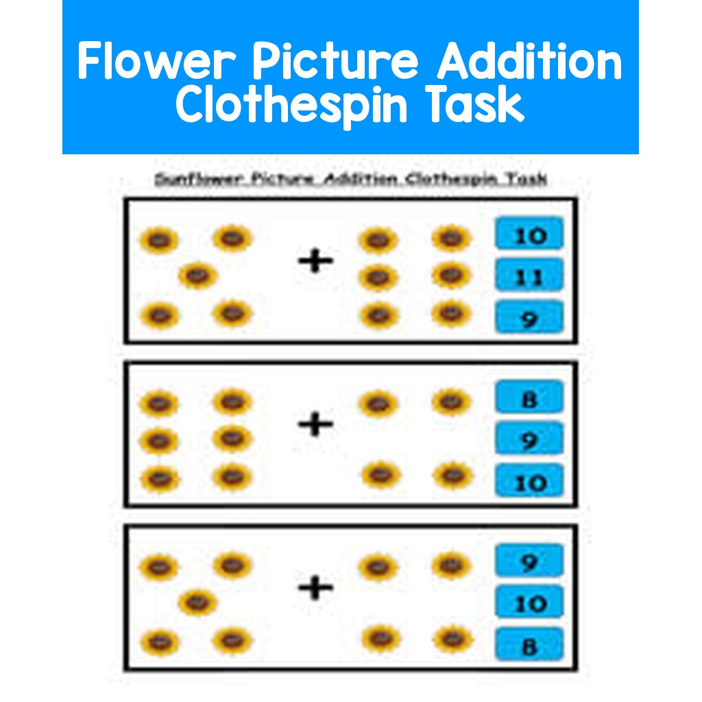 Flower Picture Addition Clothespin Task