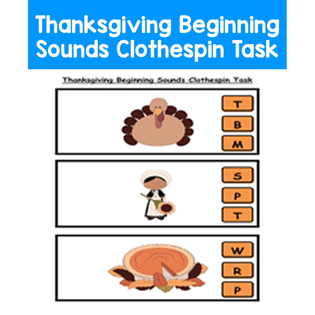 Thanksgiving Beginning Sounds Clothespin Task