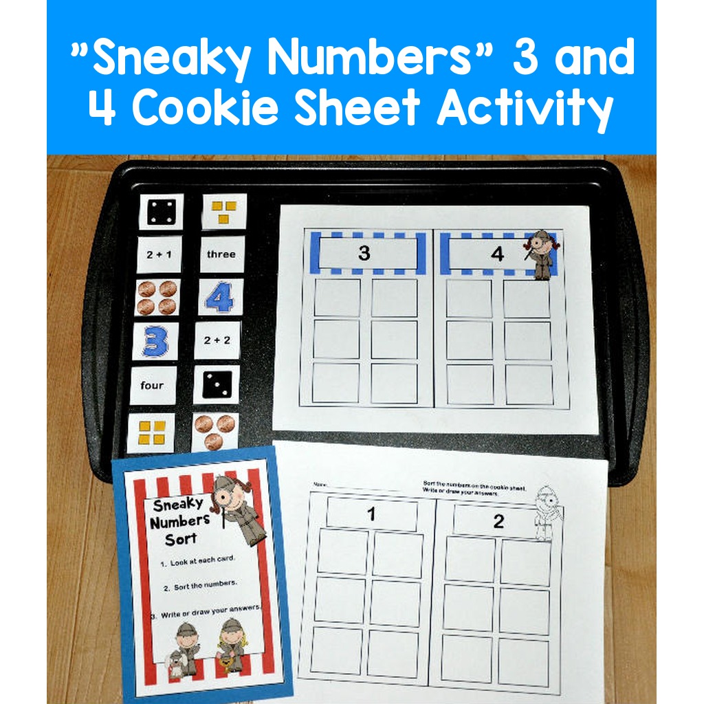 "Sneaky Numbers" 3 and 4 Cookie Sheet Activity