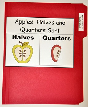 Apple Fractions File Folder Game | Halves & Quarters Sort | Special Ed