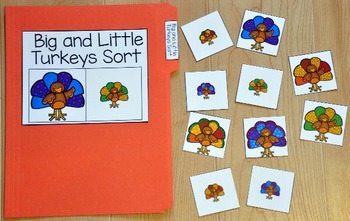 Turkey File Folder Game:  Big and Little Turkeys Sort