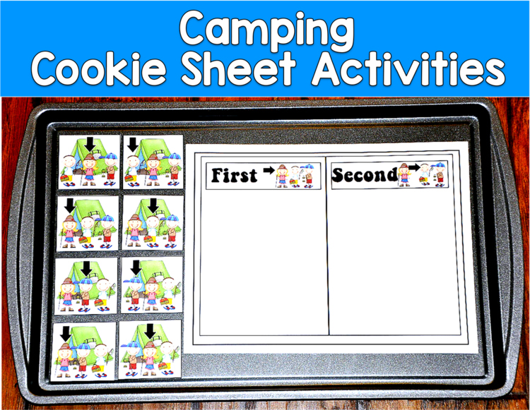 Camping Cookie Sheet Activities | Positional Words Pronouns | SLP SPED Autism