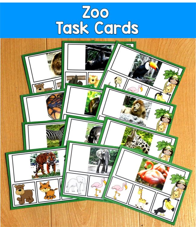 Zoo Task Cards | Attributes Syllables Counting Matching | SLP SPED Autism