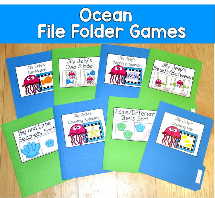 Ocean File Folder Games Bundle | Position Words Beginning Sounds | SLP SPED