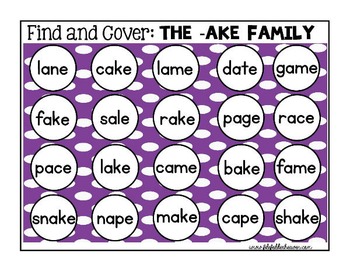Word Families CVCE Words:  Find and Cover Activities