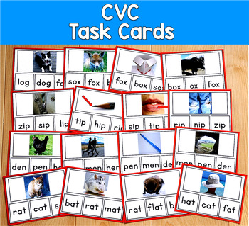CVC Words Task Cards Real Photos | Short Vowels Phonics | SLP SPED RTI Kinder