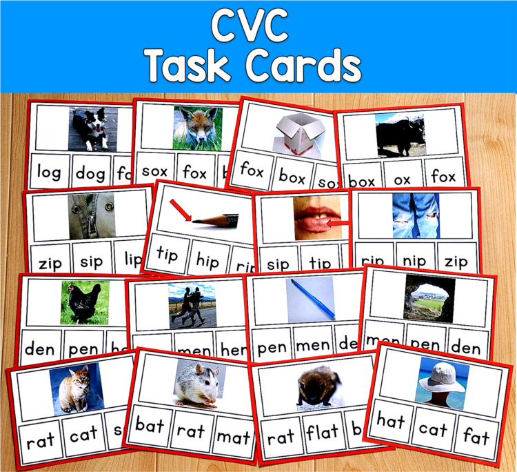 CVC Words Task Cards Real Photos | Short Vowels Phonics | SLP SPED RTI Kinder