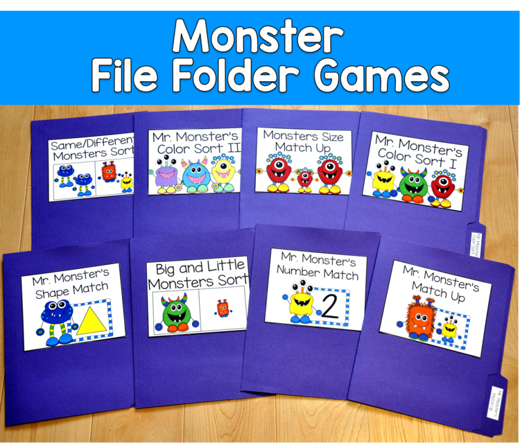 Monster File Folder Games Mini-Bundle | Matching Sorting | SLP SPED Autism