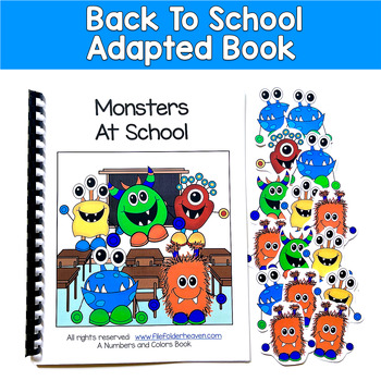 Monsters Adapted Book | Back to School Numbers Colors | PreK SLP SPED Autism
