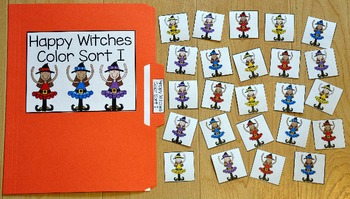 Halloween File Folder Game:  Happy Witches Color Sort I